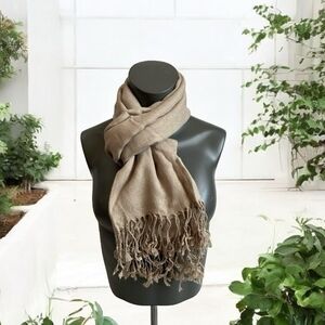 Grey Pashmina Scarf with Fringe 72"x27" Shawl Wrap Neck Warmer VG